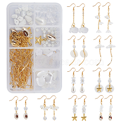 SUNNYCLUE DIY Earring Making Kits, Including Acrylic Pendants & Beads & Bead Caps, Stainless Steel & Alloy & Shell Pendants, Plastic & Quartz Crystal Beads, Brass Earring Hooks, White(DIY-SC0001-56)