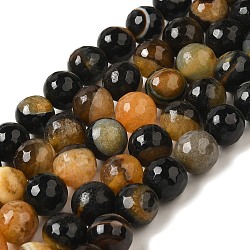 Natural Agate(Dyed & Heated) Beads Strands, Faceted, Round, Sandy Brown, 10~10.5mm, Hole: 1mm, about 38pcs/strand, 15.16~15.28''(38.5~38.8cm)(G-H066-B06-03)