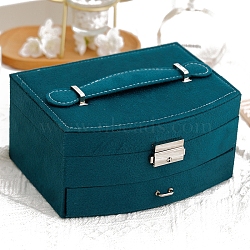 Velvet Jewelry Organizer Storage Drawer Boxes with Handle, for Necklaces Rings Bracelets, Rectangle, Teal, 20x16x10cm(PW-WG7796F-01)