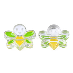 Transparent Acrylic Enamel Beads, Bees, Lime Green, 22x27x8mm, Hole: 3mm(TACR-N012-007B)