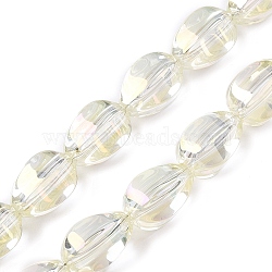 Electroplate Glass Beads Strands, Teardrop Shape, Light Yellow, 15x11.5~12x10~10.5mm, Hole: 1.2mm, about 39~40pcs/strand, 23.62~23.94 inch(60~60.8cm)(EGLA-T028-01D)