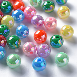 Opaque Acrylic Beads, AB Color Plated, Round, Mixed Color, 10x9mm, Hole: 2mm, about 940pcs/500g(MACR-S370-D10mm-M2)