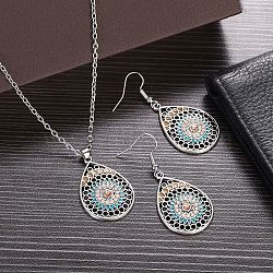 Bohemian Style Alloy Enamel Pendant Necklaces & Dangle Earrings Sets, Teardrop, 51x23mm(WG43411-11)