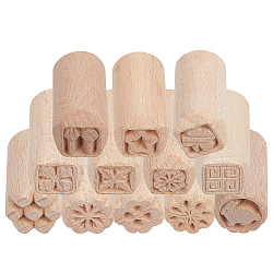 12pcs 12 styles Round Wooden Traditional Chinese Moon Cake Molds, Dessert Stamp Cookies Mold, DIY Moon Cake Tools, Tan, 49x25mm, Pattern: 18~23x18~23mm, 1pc/style(AJEW-CA0004-24)