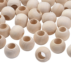 Unfinished Wood Beads, Natural Wooden Loose Beads Spacer Beads, Macrame Beads, Large Hole Beads, Round, Antique White, 19~20x15~16mm, Hole: 9~10mm(X-WOOD-Q038-20mm)