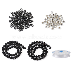 Crafans DIY Gemstone Bracelet Making Kit, Including Acrylic & Natural Black Onyx & Lava Rock & Brass Beads, Elastic Threads, Black(DIY-CF0001-18)