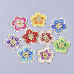 Computerized Embroidery Cloth Iron On/Sew On Patches, Costume Accessories, Appliques, Flower, Mixed Color, 46x46.5x1.5mm, about 9colors, 1color/10pcs, 90pcs/bag(AJEW-S076-007)