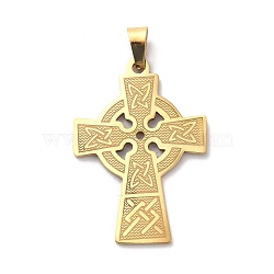 304 Stainless Steel Pendants, Cross Charm, Golden, 38x26x1mm, Hole: 7.5x4mm(STAS-C062-10G)