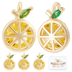 Brass Cubic Zirconia Charms, Lemon, Gold, Real 18K Gold Plated, Real 18K Gold Plated, 11.5x7.5x4.5mm, Hole: 1.2mm, 10pcs/box(KK-BBC0003-42)