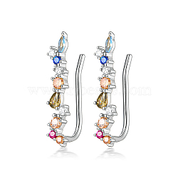 Anti-Tarnish Rhodium Plated 925 Sterling Silver Micro Pave Clear Cubic Zirconia Rainbow Climber Earrings, Fall Season Ear Climber Earrings, Platinum, 19x4mm(GI0363-2)