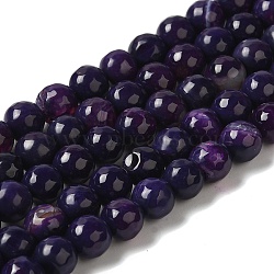 Dyed & Heated Natural Banded Agate Beads Strands, Faceted, Round, Indigo, 7.5~8mm, Hole: 1.2mm, about 48pcs/strand, 14.17''(36cm)(G-P539-F01-01)