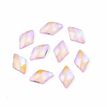 Glass Rhinestone Cabochons, Nail Art Decoration Accessories, Faceted, Rhombus, Pink, 8x5x2mm