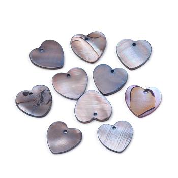 Spray Paint Freshwater Shell Charms, Heart, Rosy Brown, 13~14x13~14x1.5~2mm, Hole: 1mm