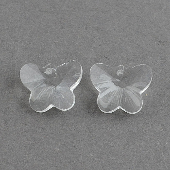 Butterfly Transparent Glass Pendants, Faceted, Clear, 12x15x7mm, Hole: 1mm