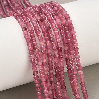 Natural Pink Tourmaline Beads Strands, Faceted, Rondelle, Grade AA, 4x3mm, Hole: 0.5mm, about 126pcs/strand, 14.96''(38cm)