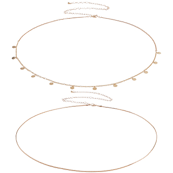 2Pcs Iron Waist Body Chain, Bikini Jewelry for Woman Girl, Golden, 27.4 inch~27.56 inch(69.5~70cm)