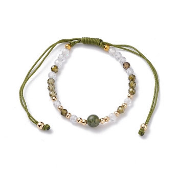 Adjustable Bracelets for Women Gift, Natural Moss Agate & Cubic Zirconia & Brass Beaded Bracelets, Inner Diameter: 1-3/4~3-1/2 inch(4.4~8.8cm)