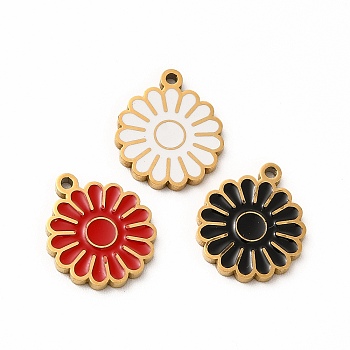 Ion Plating(IP) 304 Stainless Steel Enamel Charms, Daisy, Mixed Color, 14x12x1mm, Hole: 1.2mm