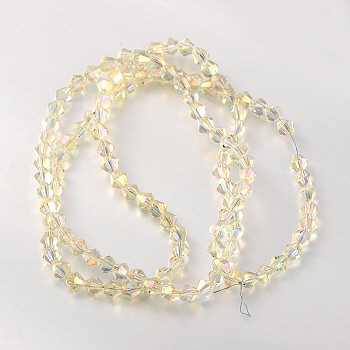 Faceted Bicone Glass Beads Strands, Light Yellow, 4x4mm, Hole: 1mm, about 82~85pcs/strand, 30.5~31cm