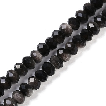 Natural Silver Obsidian Beads Strands, Faceted, Rondelle, 7.5~8x5~6mm, Hole: 0.8mm, about 72~74pcs/strand, 15.35''~15.55''(39~39.5cm)