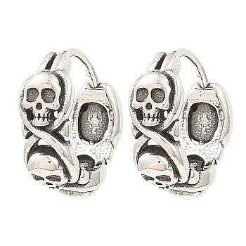 Skull Theme 316 Surgical Stainless Steel Hoop Earrings for Women Men, Antique Silver, 14x17x5mm