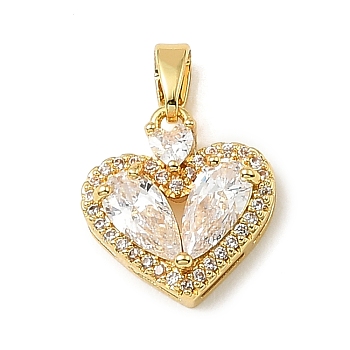 Valentine's Day Brass Micro Pave Clear Cubic Zirconia Charms, Heart Charms, Golden, 14.5x13.5x5mm, Hole: 4x2mm