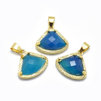 Natural Agate Pendants, with Brass Findings, Triangle, Faceted, Golden, Dyed & Heated, 17.5x19x6.5mm, Hole: 3.5x5mm