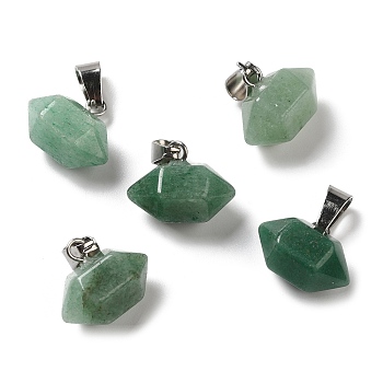 Natural Green Aventurine Pointed Pendants, Faceted Bullet Charms, with Platinum Tone Iron Snap on Bails, 12.5~13x15.5~17x9~10mm, Hole: 7x3.5mm