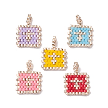 Handmade MIYUKI Round Rocailles Seed Beads, Loom Pattern, Rectangle Pendants, Mixed Color, 17.5x13.5x1.5mm, Hole: 1.2mm