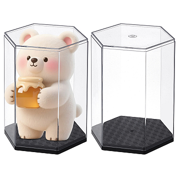 Hexagon Plastic with Acrylic Minifigures Display Cases with Black Bases, for Models, Building Blocks, Doll Display Holder, Clear, 9.35x8.2x12cm