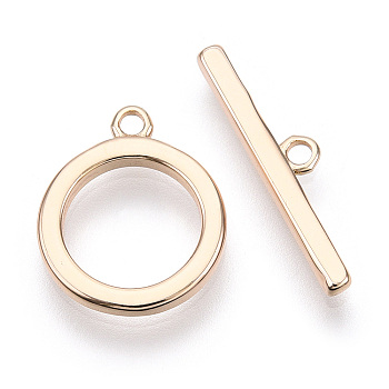 Brass Toggle Clasps, Ring, Real 18K Gold Plated, Ring: 16x13x2mm, Hole: 1.6mm, Inner Diameter: 9mm, Bar: 20.5x4.5x2mm, hole: 1.6mm