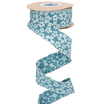 Flower Polyester Ribbons, Cadet Blue, 1-1/2 inch(38mm), about 9.84 Yards(9m)/Roll