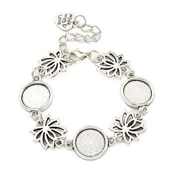 Antique Silver Plated Alloy Link Chain Bracelet Making, Fit for Cabochons, Flower, 6-1/4 inch(15.8cm), Tray: 12mm