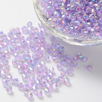Bicone AB Color Plated Eco-Friendly Transparent Acrylic Beads, Lilac, 4x4mm, Hole: 1mm, about 16600pcs/500g