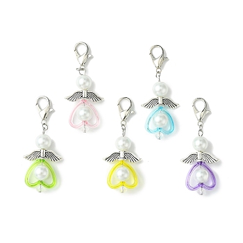Heart Angel Acrylic Pendant Decorations, with Alloy Swivel Lobster Clasps, Mixed Color, 50mm