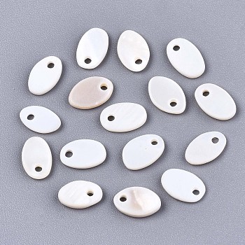 Natural Freshwater Shell Charms, Oval, Seashell Color, 8x5.5x1.5mm, Hole: 1.2mm