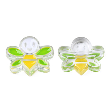 Transparent Acrylic Enamel Beads, Bees, Lime Green, 22x27x8mm, Hole: 3mm