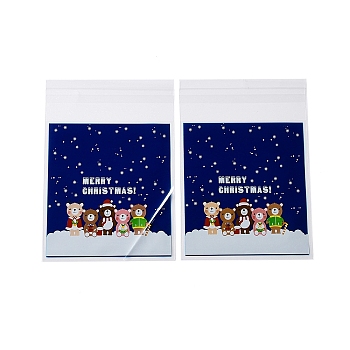 Christmas Theme Plastic Bakeware Bag, with Self-adhesive, for Chocolate, Candy, Cookies, Square, Midnight Blue, 130x100x0.2mm, about 100pcs/bag