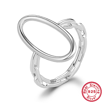 Rhodium Plated 925 Sterling Silver Finger Ring, Hollow Oval, Platinum, Inner Diameter: 18mm