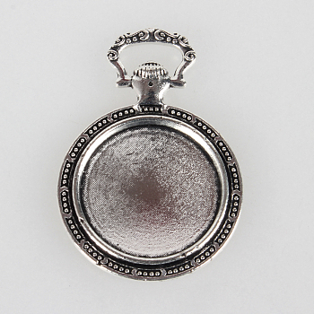 Tibetan Style Alloy Pendant Cabochon Settings, Cadmium Free & Lead Free, Flat Round with Pattern, Antique Silver, Tray: 20mm, 39x27x3.5mm, Hole: 9x3mm