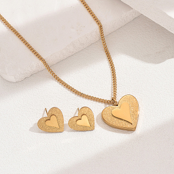 legant Vintage Stainless Steel Heart Pendant Necklace Set for Women, Real 18K Gold Plated, show in picture