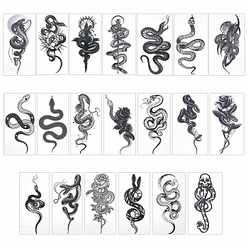 20 Sheets 20 Style Cool Body Art Removable Snake Temporary Tattoos Stickers, Black, 14x6.8x0.02cm, Pattern: 130~135x42~60mm, 1 sheet/style