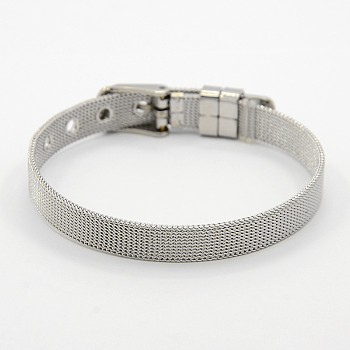 Fashionable Unisex 304 Stainless Steel Watch Band Wristband Bracelets, with Watch Band Clasps, Stainless Steel Color, 8-1/4 inch(210mm), 8x1.5mm