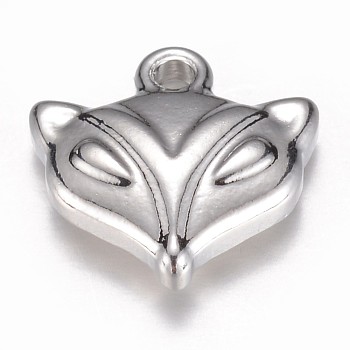 304 Stainless Steel Charms, 
Fox, Stainless Steel Color, 11.5x12x3.5mm, Hole: 1mm