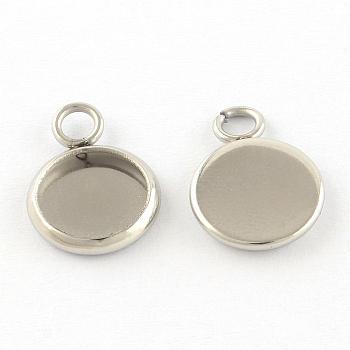 304 Stainless Steel Pendant Cabochon Settings, Plain Edge Bezel Cups, Flat Round, Stainless Steel Color, Tray: 8mm, 12x10x1.5mm, Hole: 1.8mm