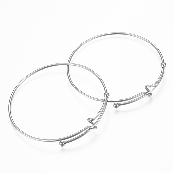 Adjustable 304 Stainless Steel Bangles, Stainless Steel Color, 2-1/2 inch(65mm)
