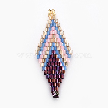 MIYUKI & TOHO Handmade Japanese Seed Beads Links, Loom Pattern, Rhombus, Indigo, 43~45x17.6~18.1x1.7~2mm, Hole: 1.2~1.5mm(SEED-E004-B20)