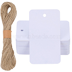 100Pcs PVC Plastic Blank Big Pendants, Rectangle, with 1Bundle Jute Twines, White, 70x40x0.5mm, Hole: 3mm(KY-SP0001-84)