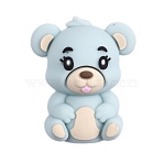 Silicone Beads, Little Bear, Blue, 27.5x22.5x16.5mm, Hole: 2mm(SIL-S010-07D)