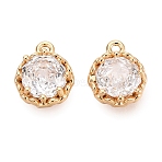 Brass Micro Pave Cubic Zirconia Charms, Flat Round Charms, Real 18K Gold Plated, Clear, 10x8x4.5mm, Hole: 1mm(KK-N288-18G-01)